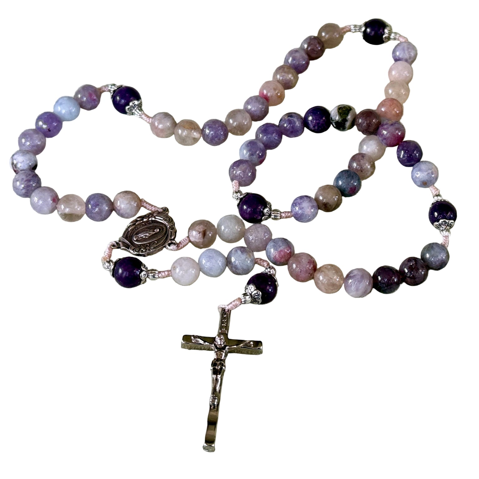 Handmade Gemstone Rosary Pink Tourmaline & Lepidolite Beads Bundle