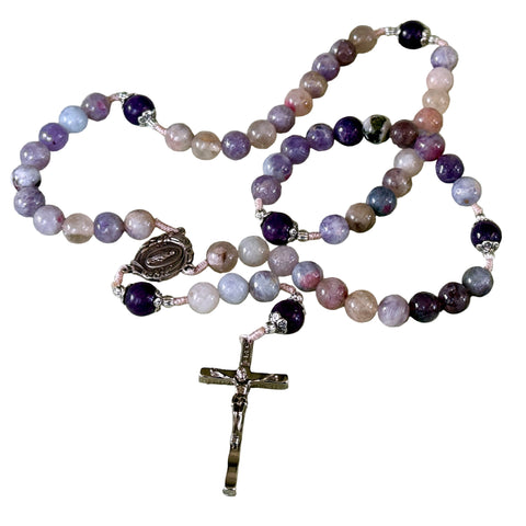 Handmade Gemstone Rosary Pink Tourmaline & Lepidolite Beads Bundle