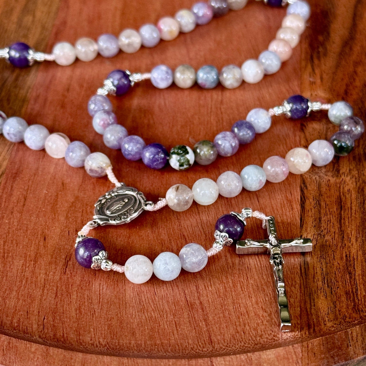 Handmade Gemstone Rosary Pink Tourmaline & Lepidolite Beads Bundle