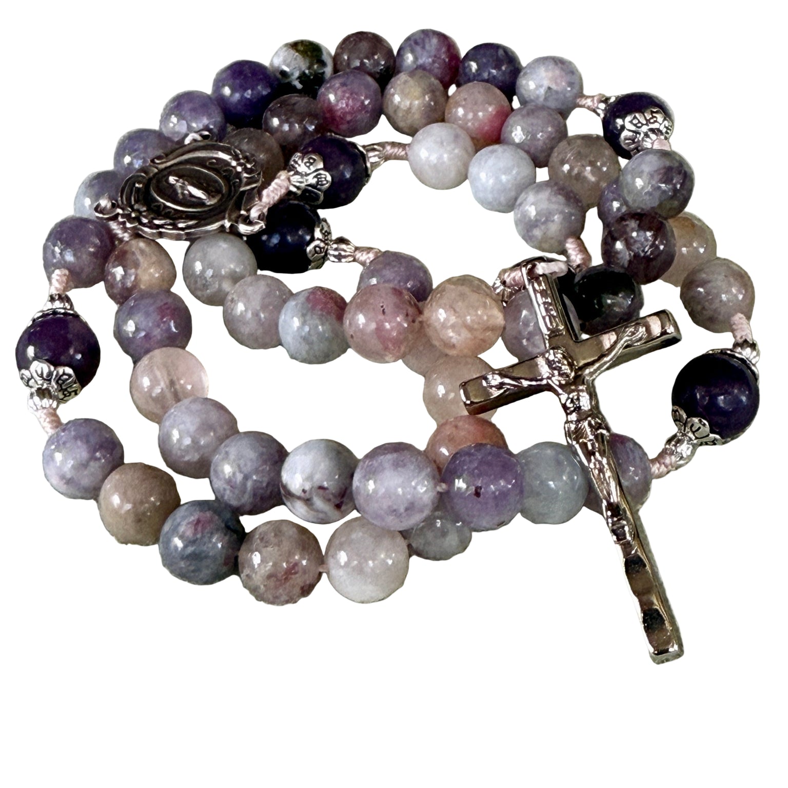 Handmade Gemstone Rosary Pink Tourmaline & Lepidolite Beads Bundle