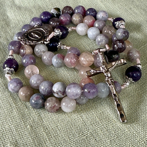 Handmade Gemstone Rosary Pink Tourmaline & Lepidolite Beads Bundle