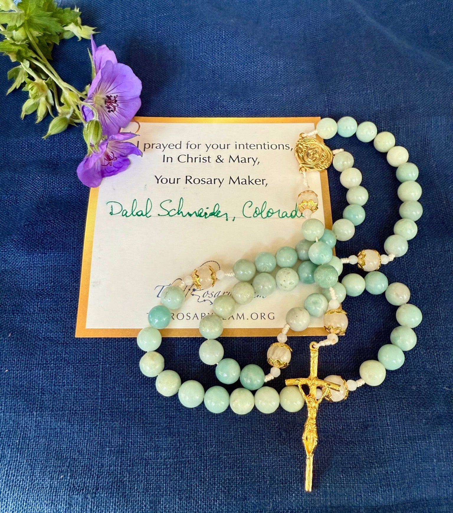 Handmade Gemstone Rosary Amazonite & White Moonstone Beads Bundle