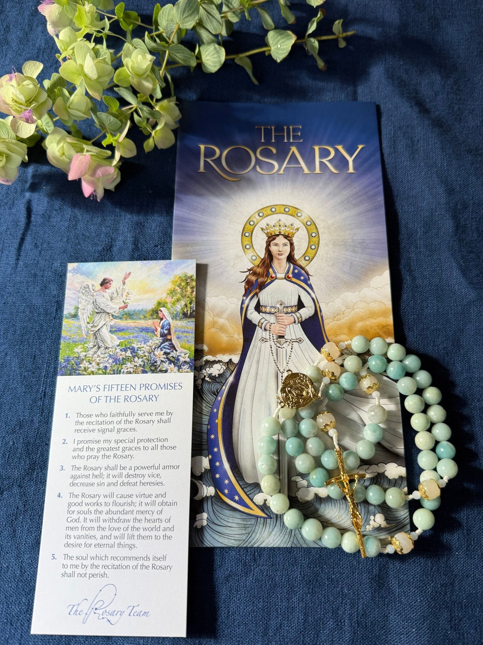 Handmade Gemstone Rosary Amazonite & White Moonstone Beads Bundle