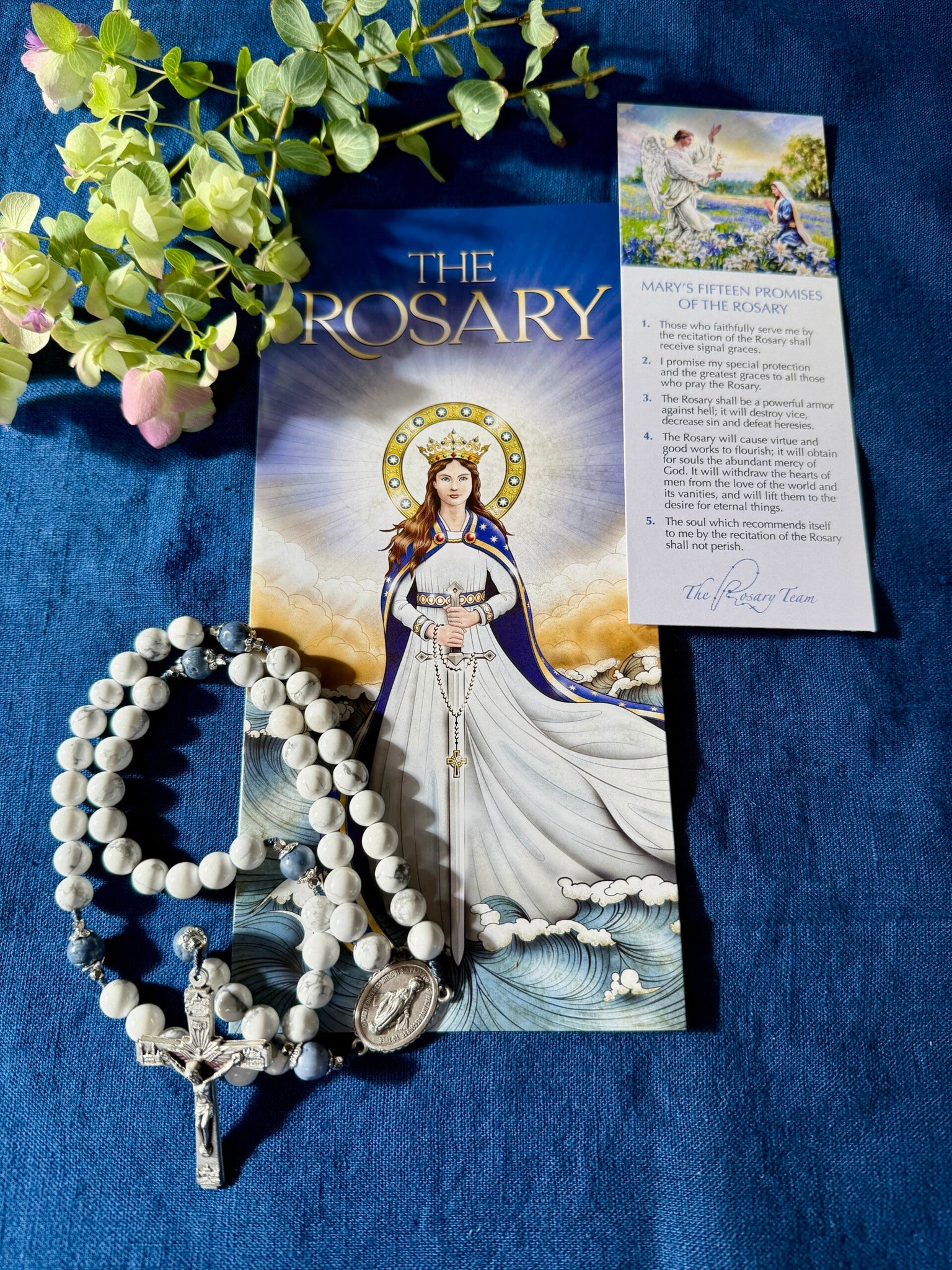 Handmade Gemstone Rosary Howlite & Blue Sponge Coral Beads Bundle