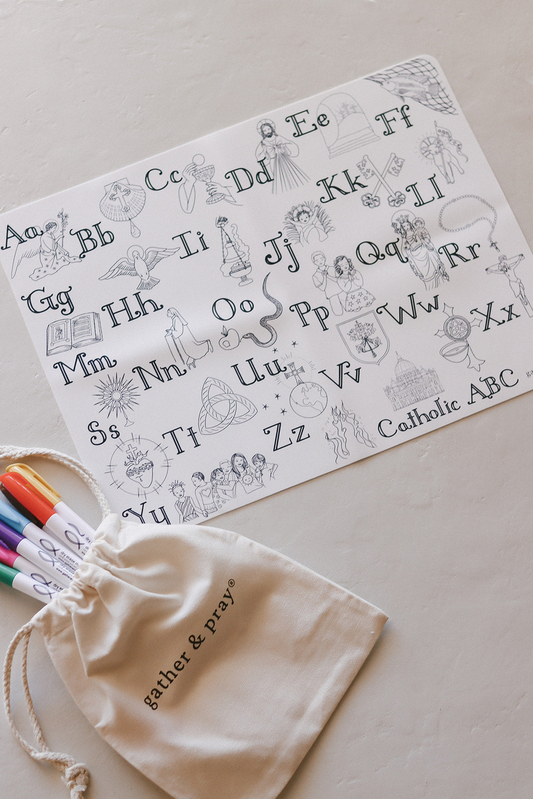 Catholic ABC Reusable Coloring Placemat