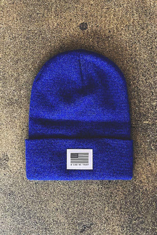 Royal Blue God We Trust Beanie