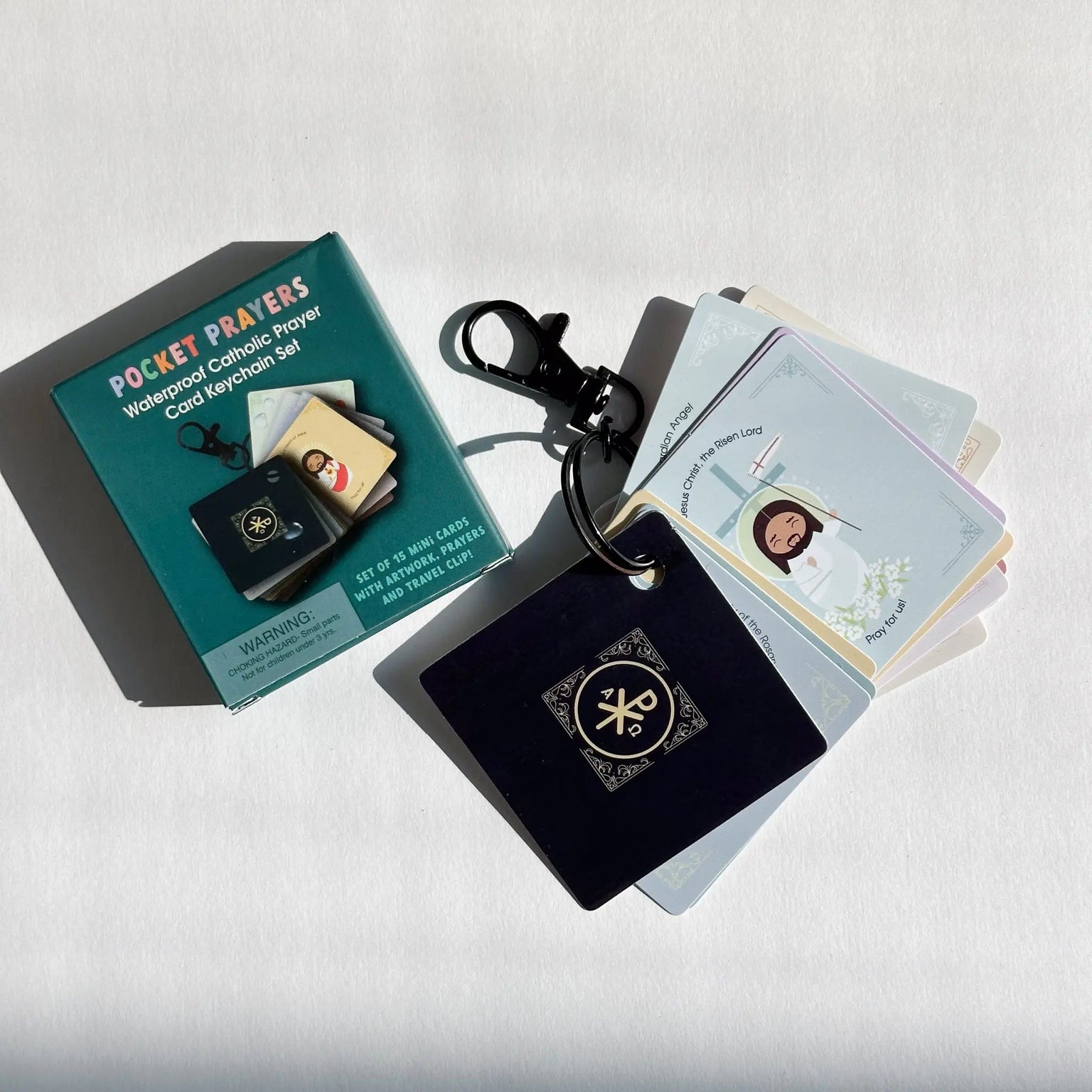 Pocket Prayers Waterproof Catholic Prayer Card Keychain Set
