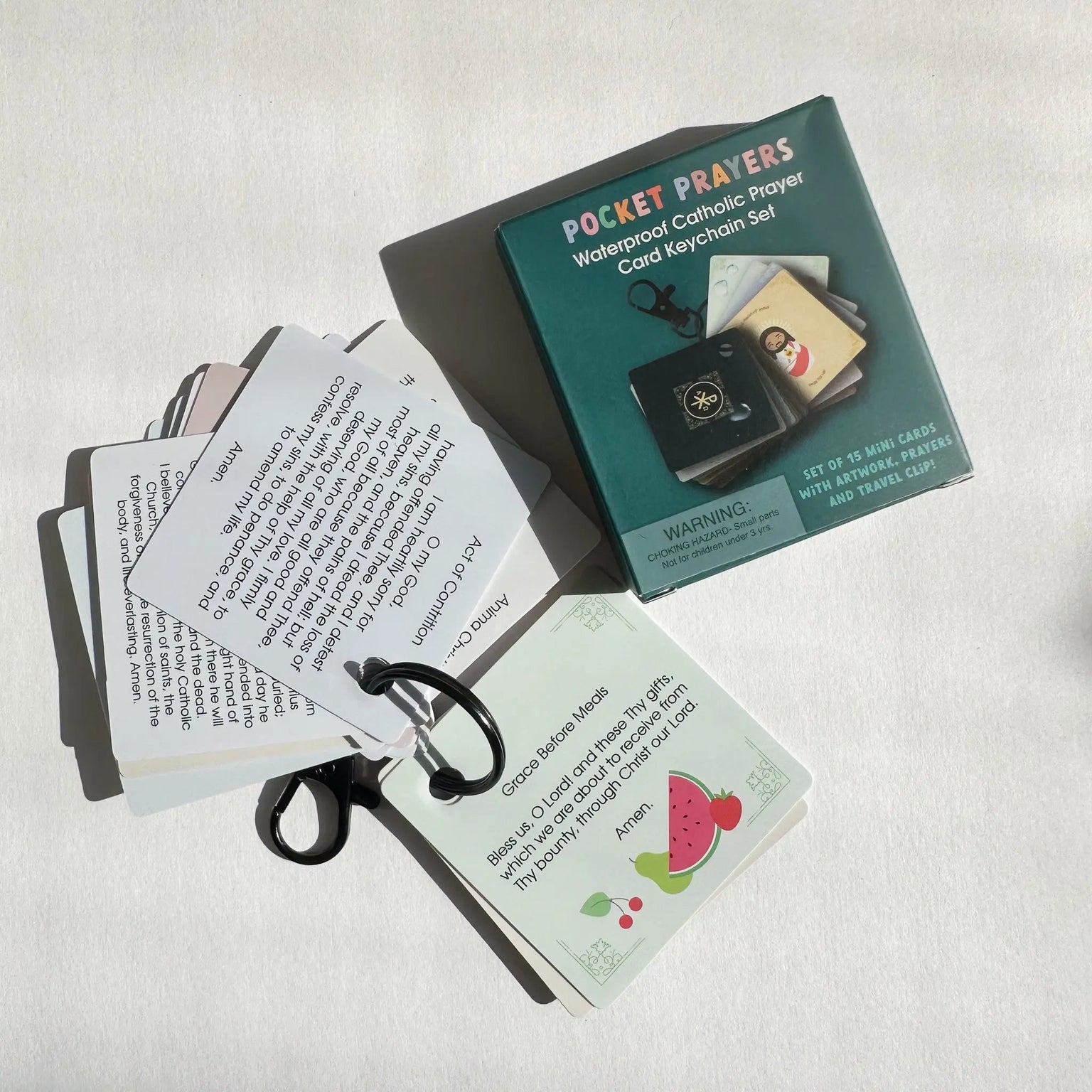 Pocket Prayers Waterproof Catholic Prayer Card Keychain Set