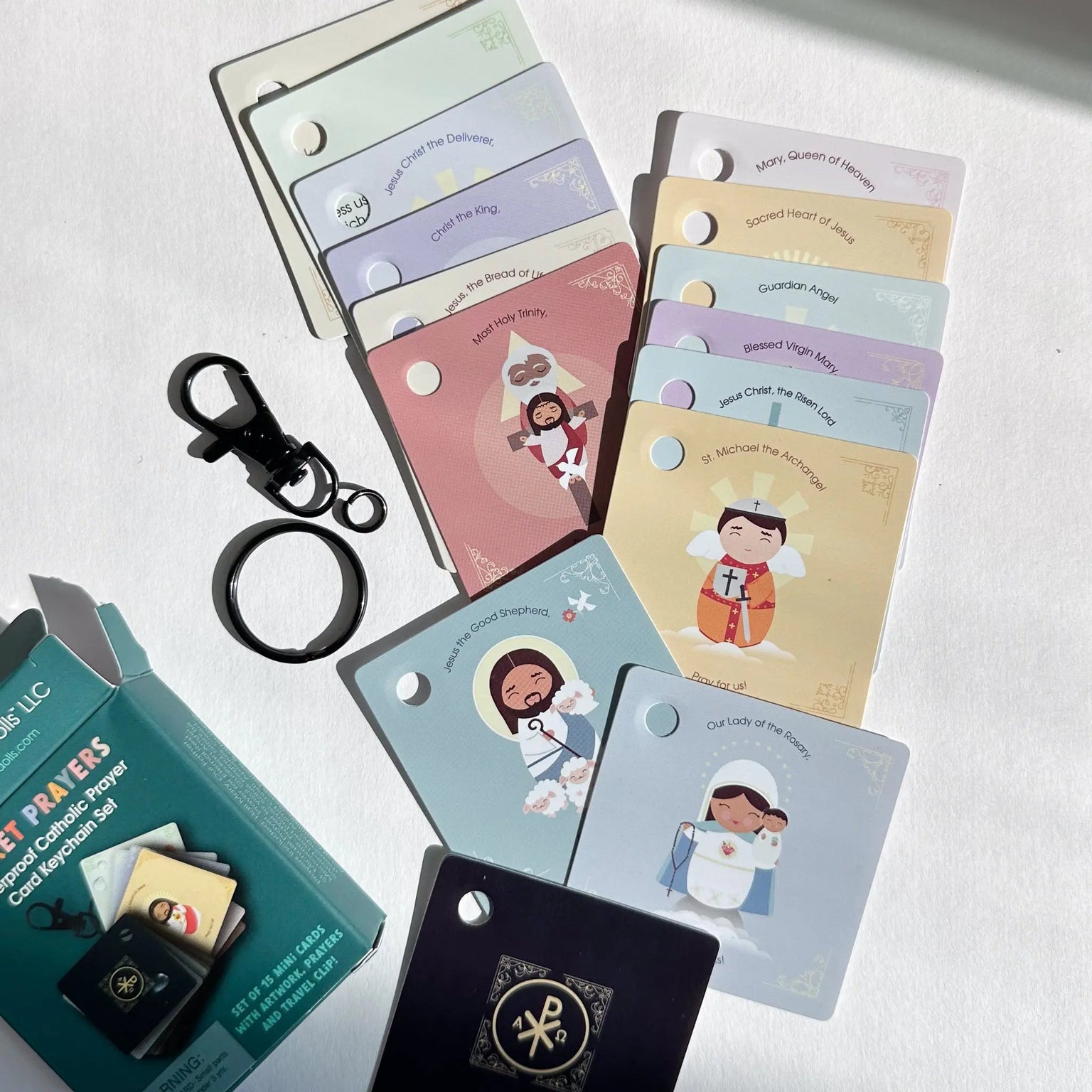Pocket Prayers Waterproof Catholic Prayer Card Keychain Set