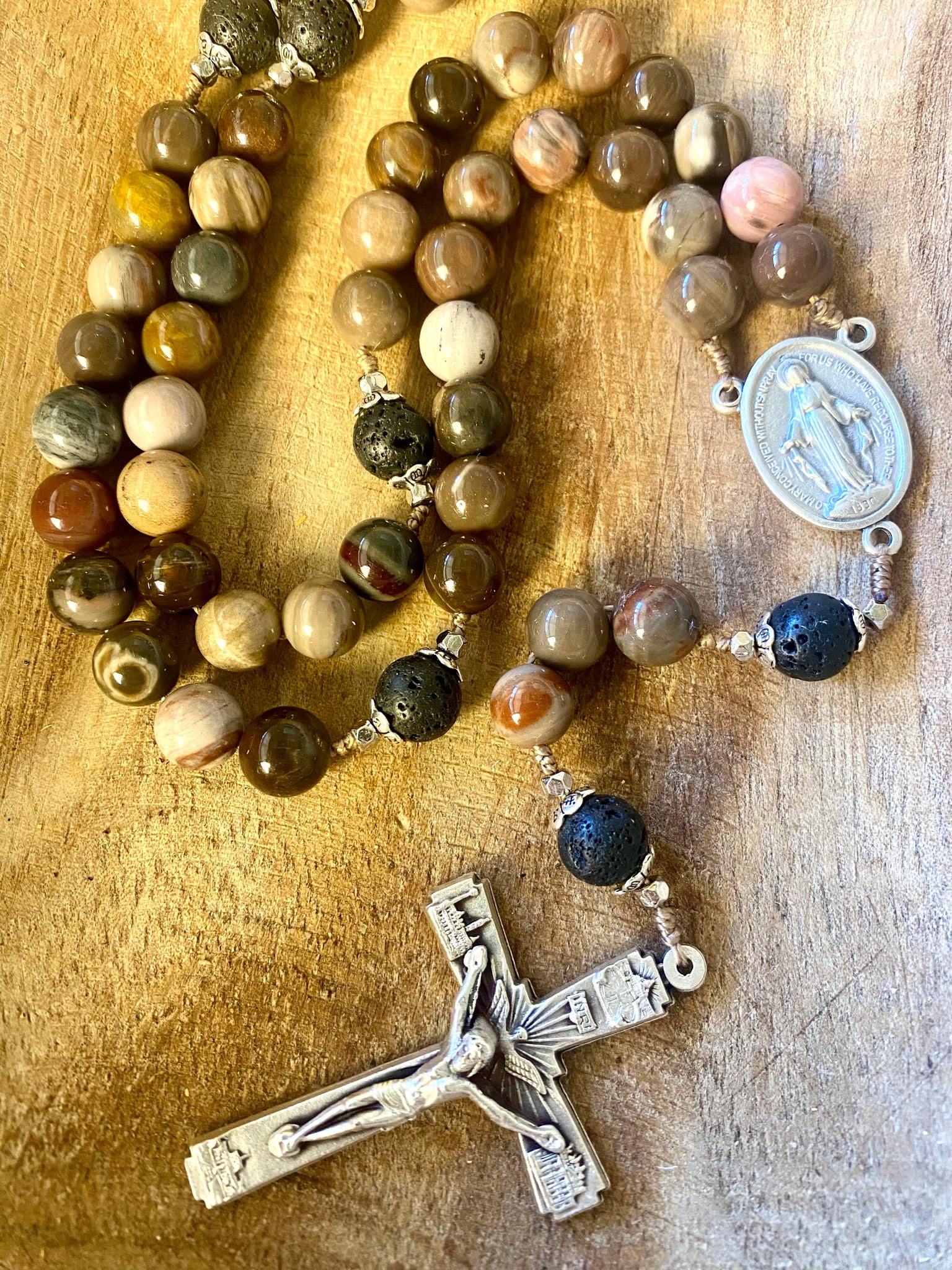 Handmade Petrified Wood & Lava Rock Rosary Bundle