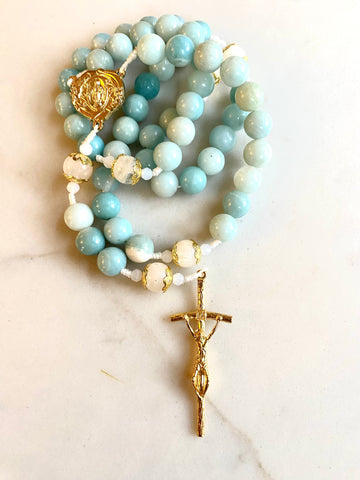 Handmade Amazonite & White Moonstone Rosary