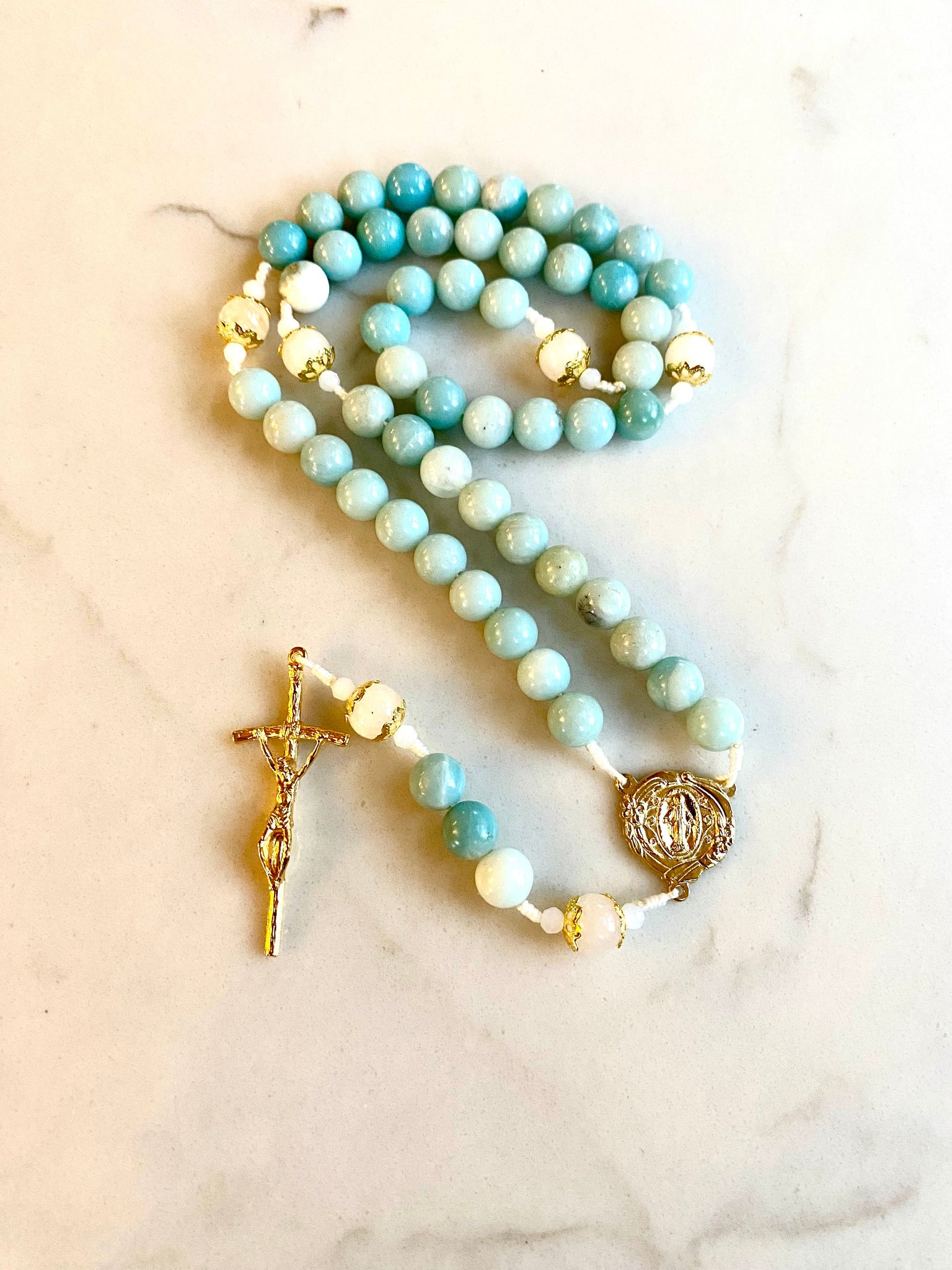 Handmade Amazonite & White Moonstone Rosary