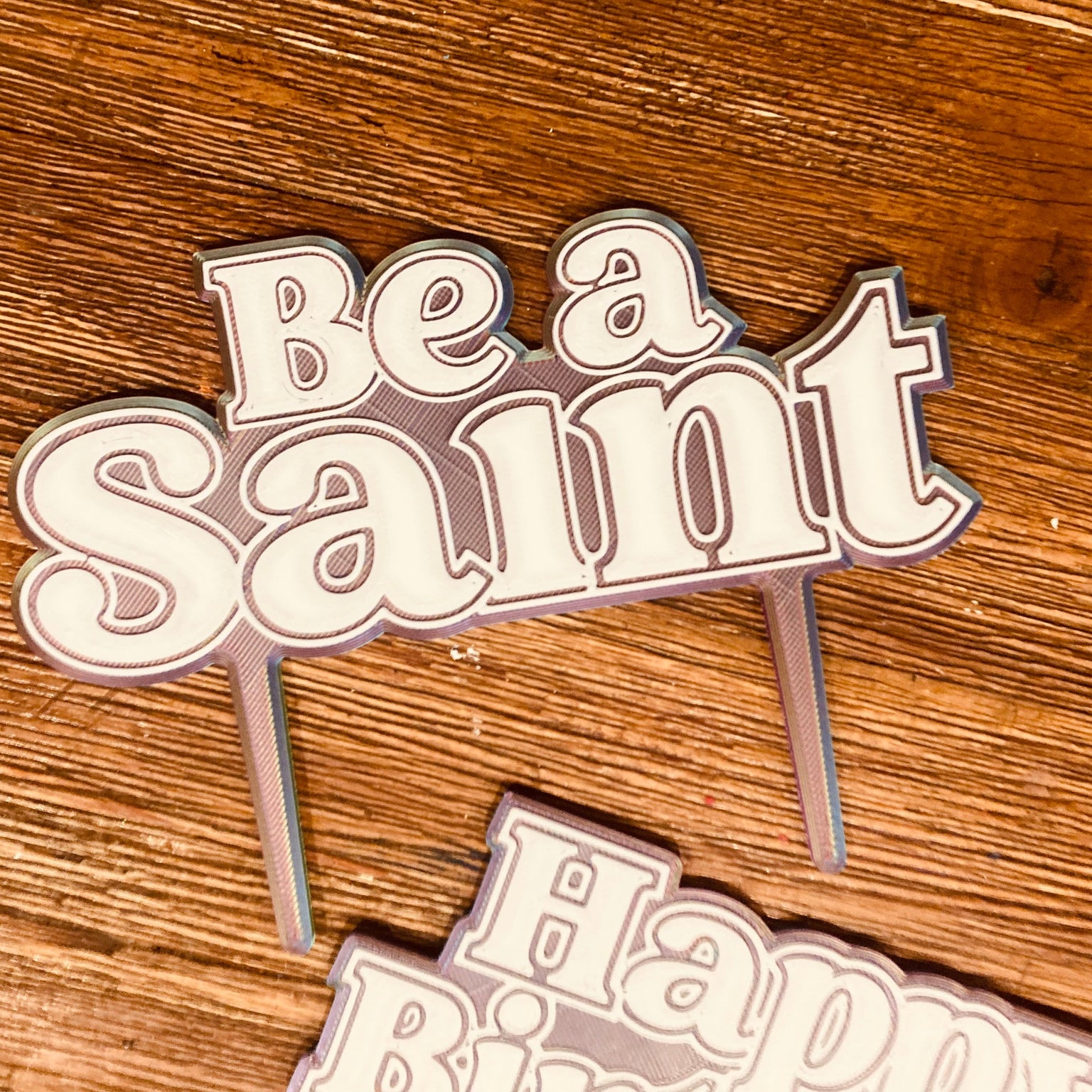 Reusable 3D Cake Toppers — Happy Birthday & Be a Saint
