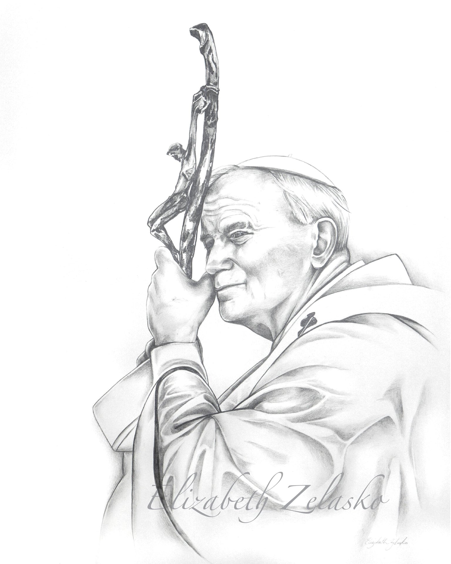 Saint John Paul II leaning on cross
