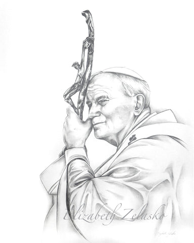 Saint John Paul II leaning on cross
