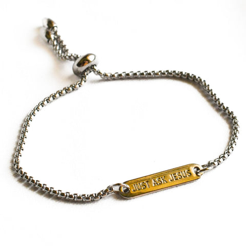 Just Ask Jesus Silver Bar Slider Bracelet