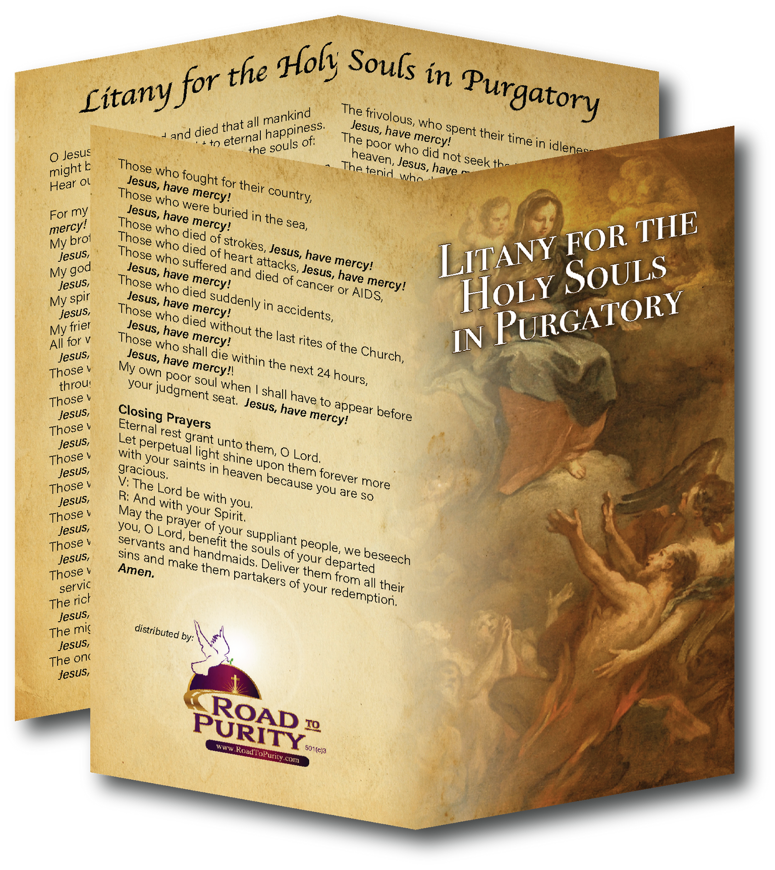 NEW! Litany for Holy Souls in Purgatory  - Prayer Card / 3" x 6" folded (c)