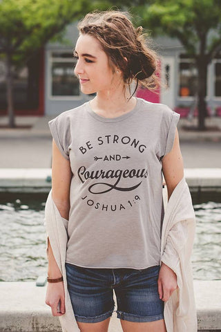 Be Courageous Flowy Rolled Cuff Tank