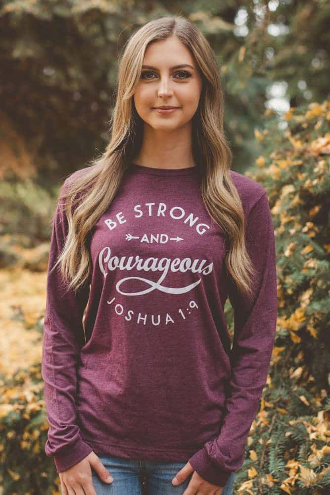 Be Strong & Courageous Maroon Longsleeve Tee