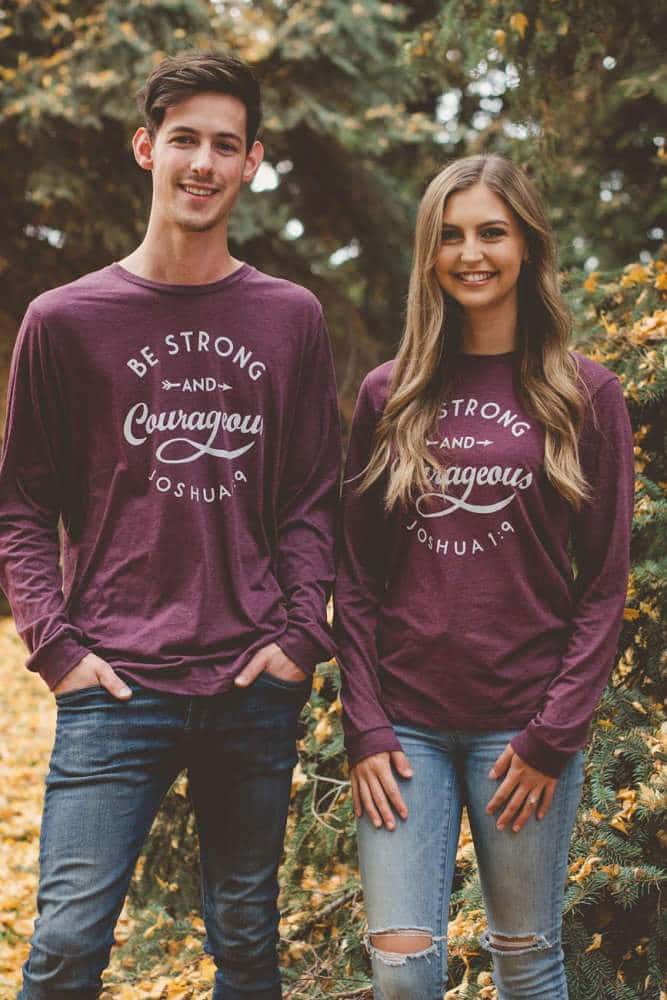 Be Strong & Courageous Maroon Longsleeve Tee