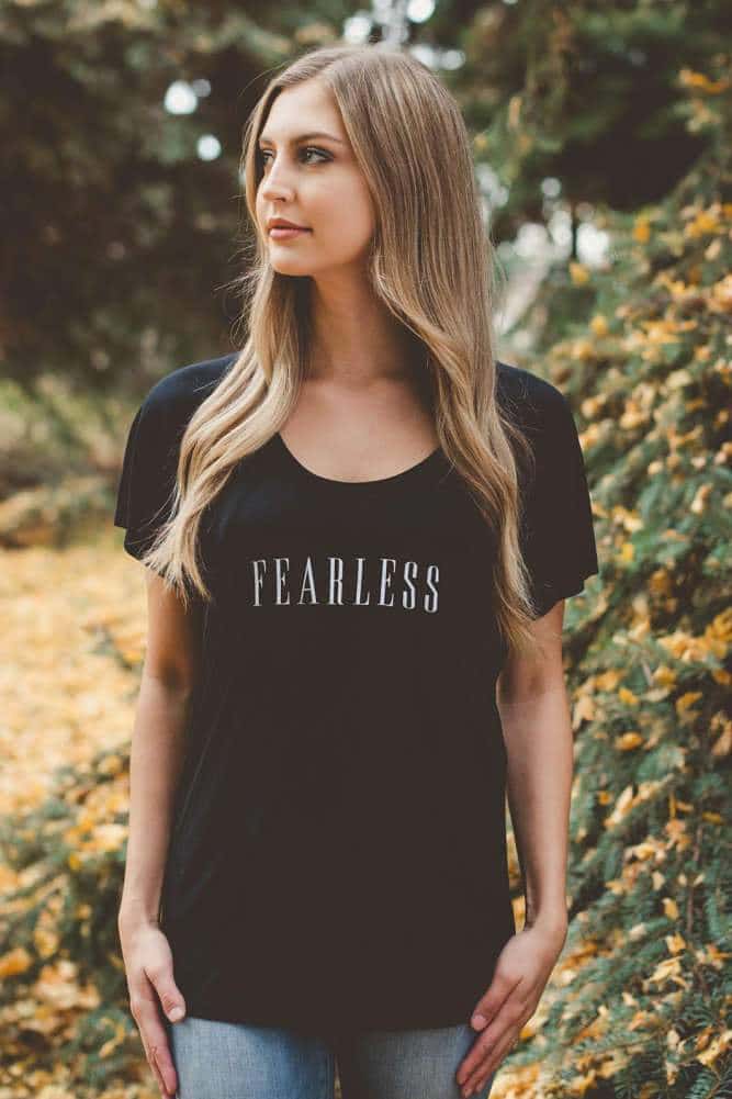 Womens Fearless Black Flowy Scoop Tee