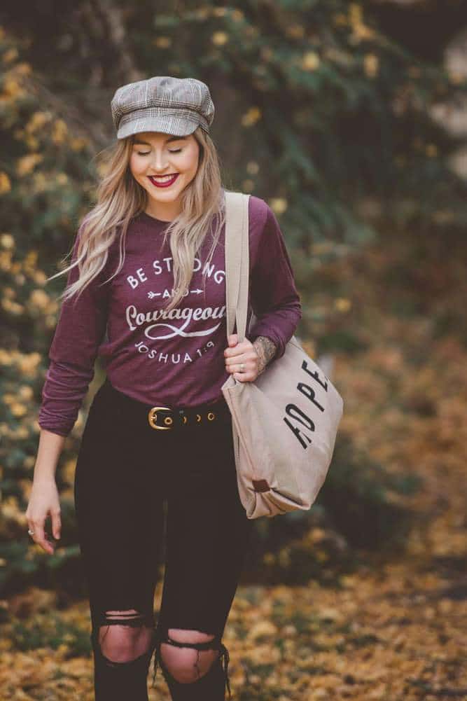 Be Strong & Courageous Maroon Longsleeve Tee