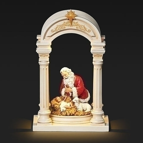 8"H Lighted Arch with Baby Jesus and Kneeling Santa Figure