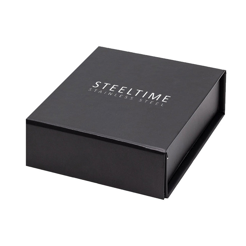 Stainless Steel Link Bracelet With Black Rubber