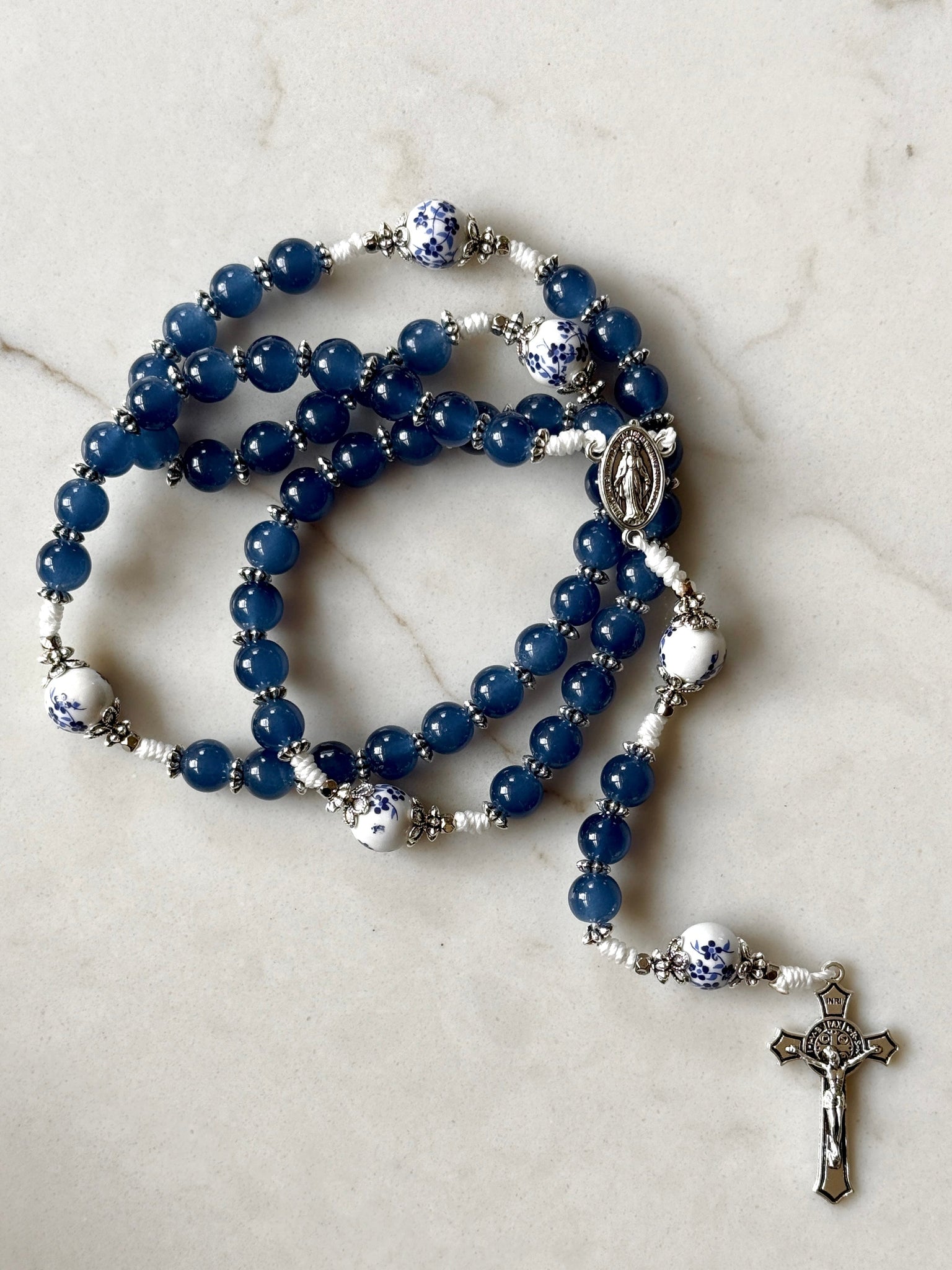 Marian Blue Glass Bead Rosary Bundle