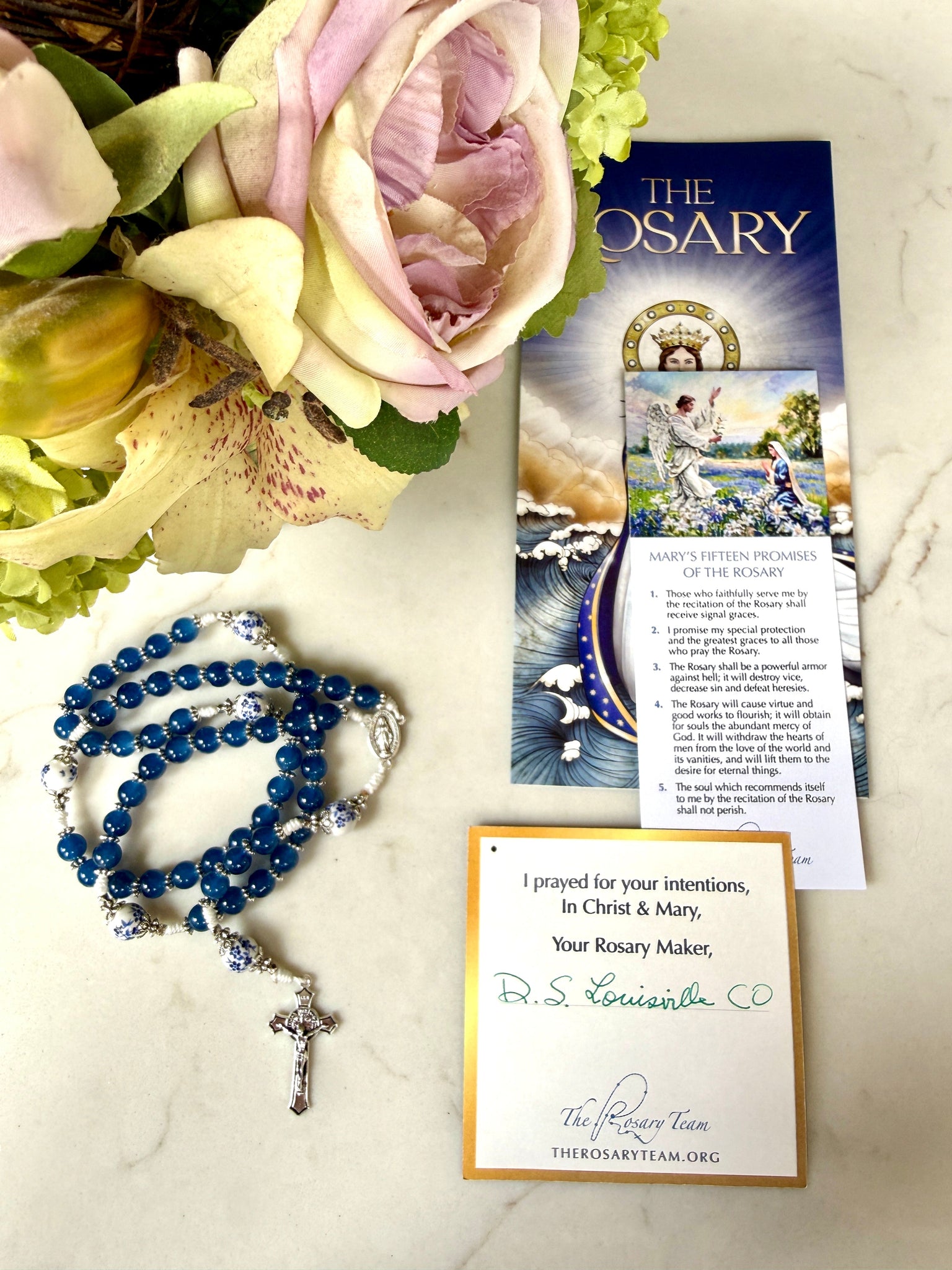 Marian Blue Glass Bead Rosary Bundle