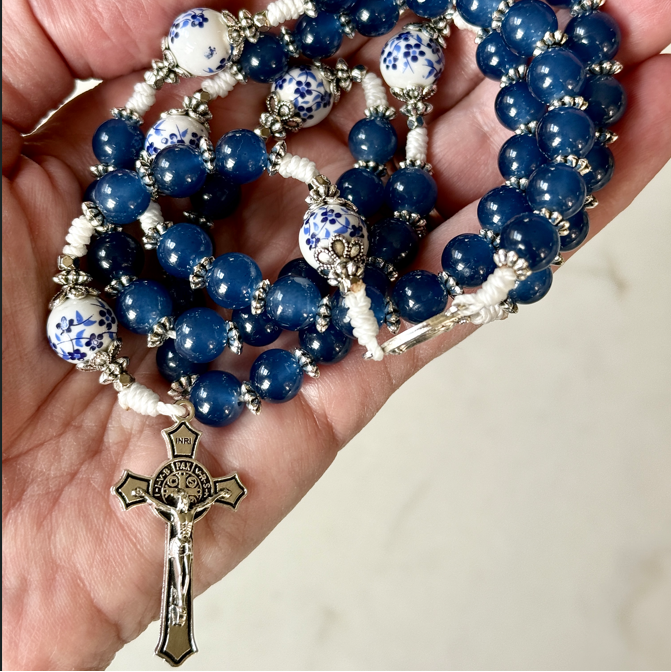 Marian Blue Glass Bead Rosary Bundle