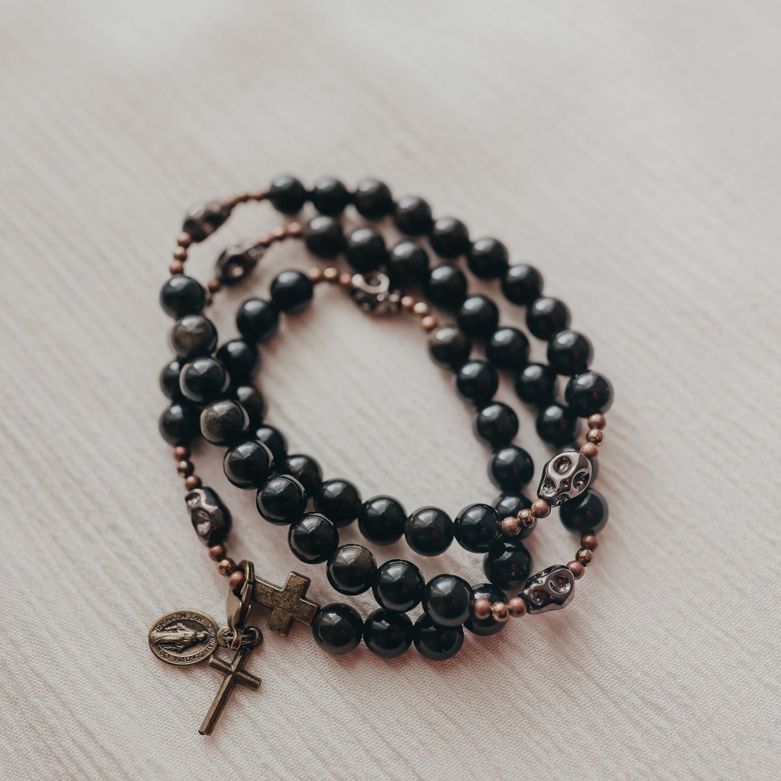 Memento Mori | Triple Wrap Rosary Bracelet
