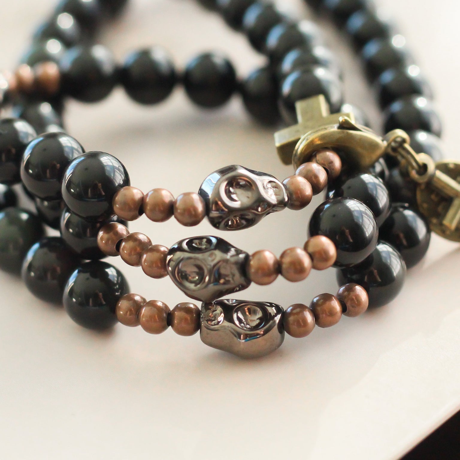 Memento Mori | Triple Wrap Rosary Bracelet