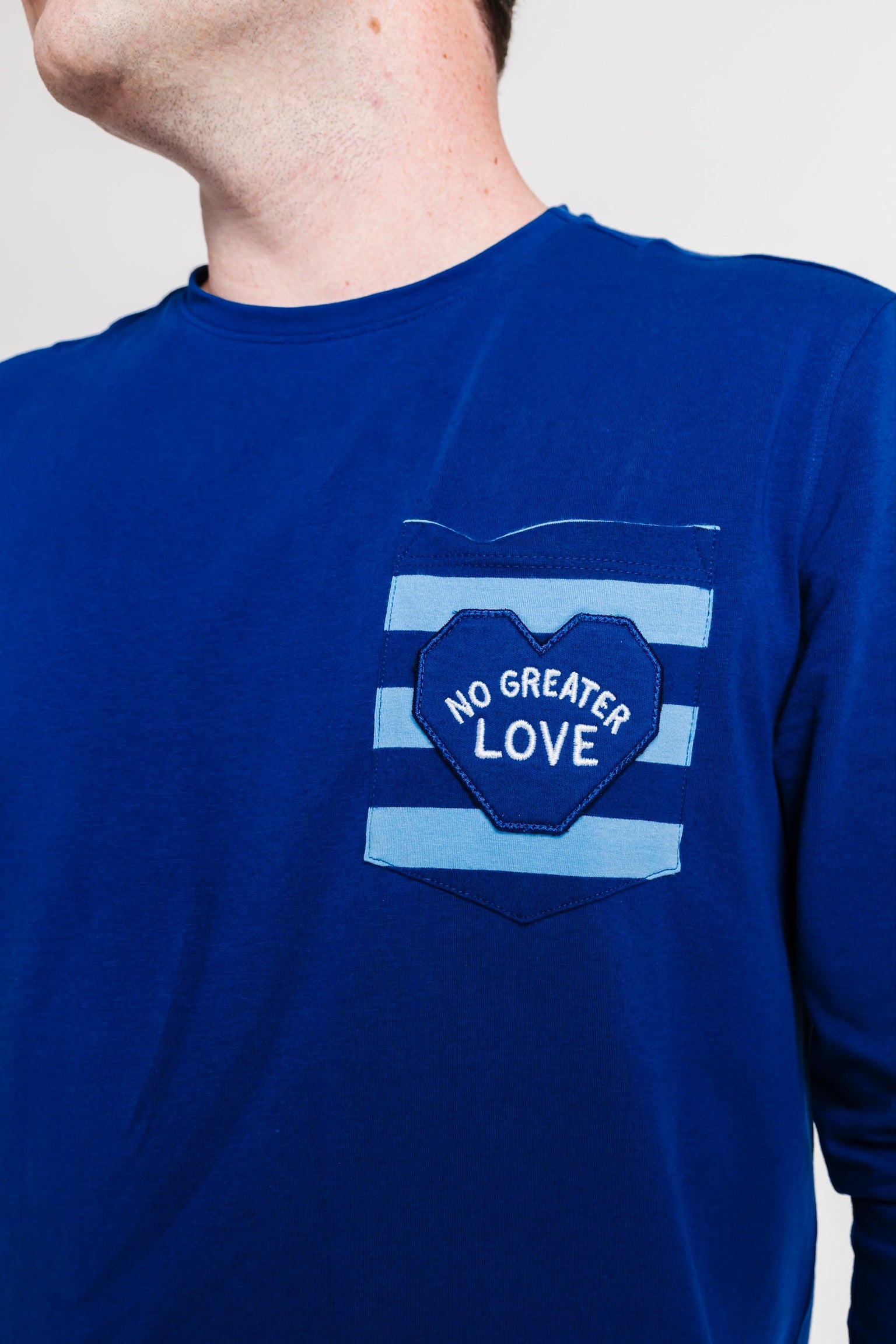 No Greater Love Blue Mens PJ Set Cotton