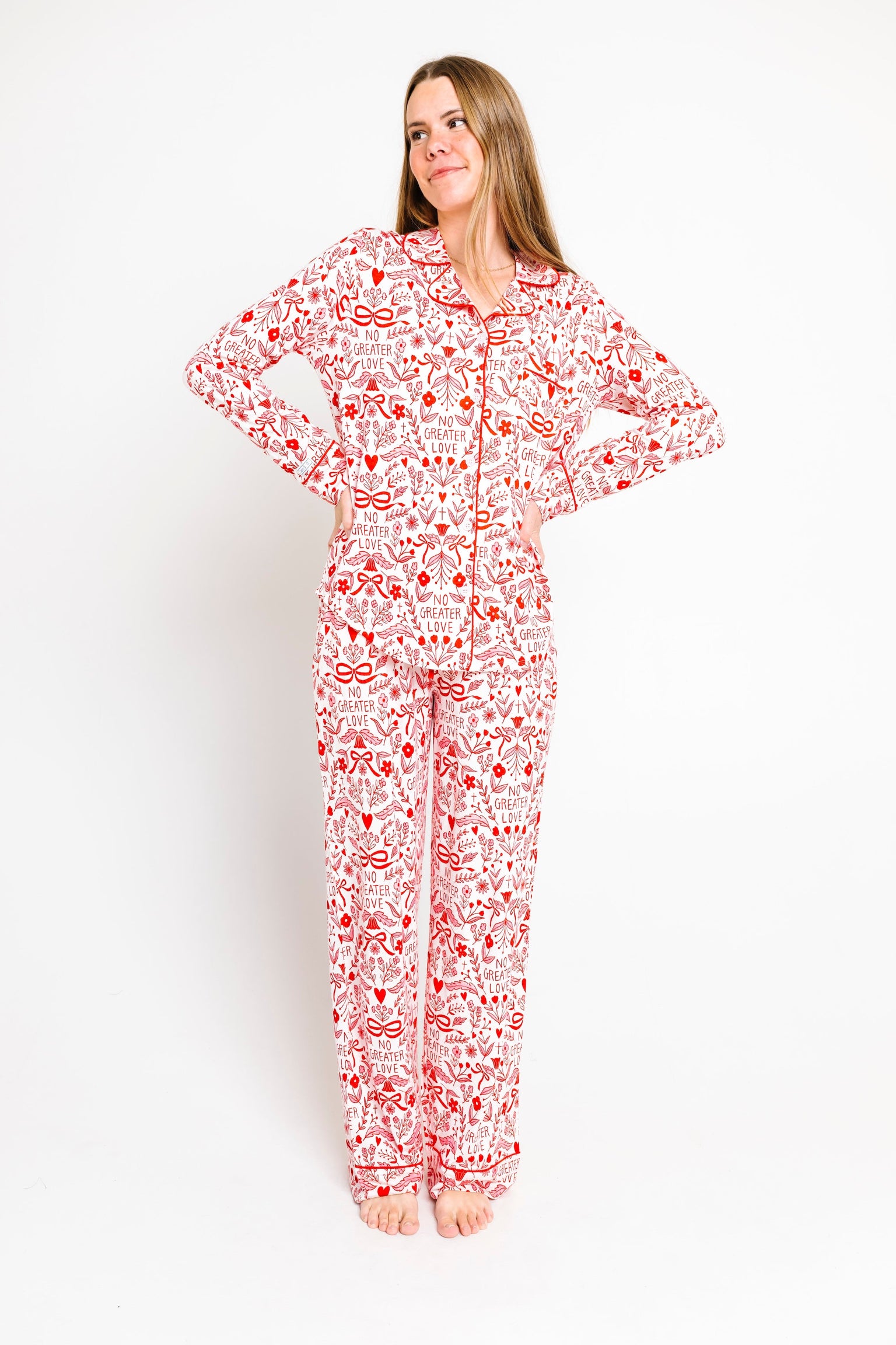 No Greater Love Pink Women's PJ Notch Collar Set Bamboo