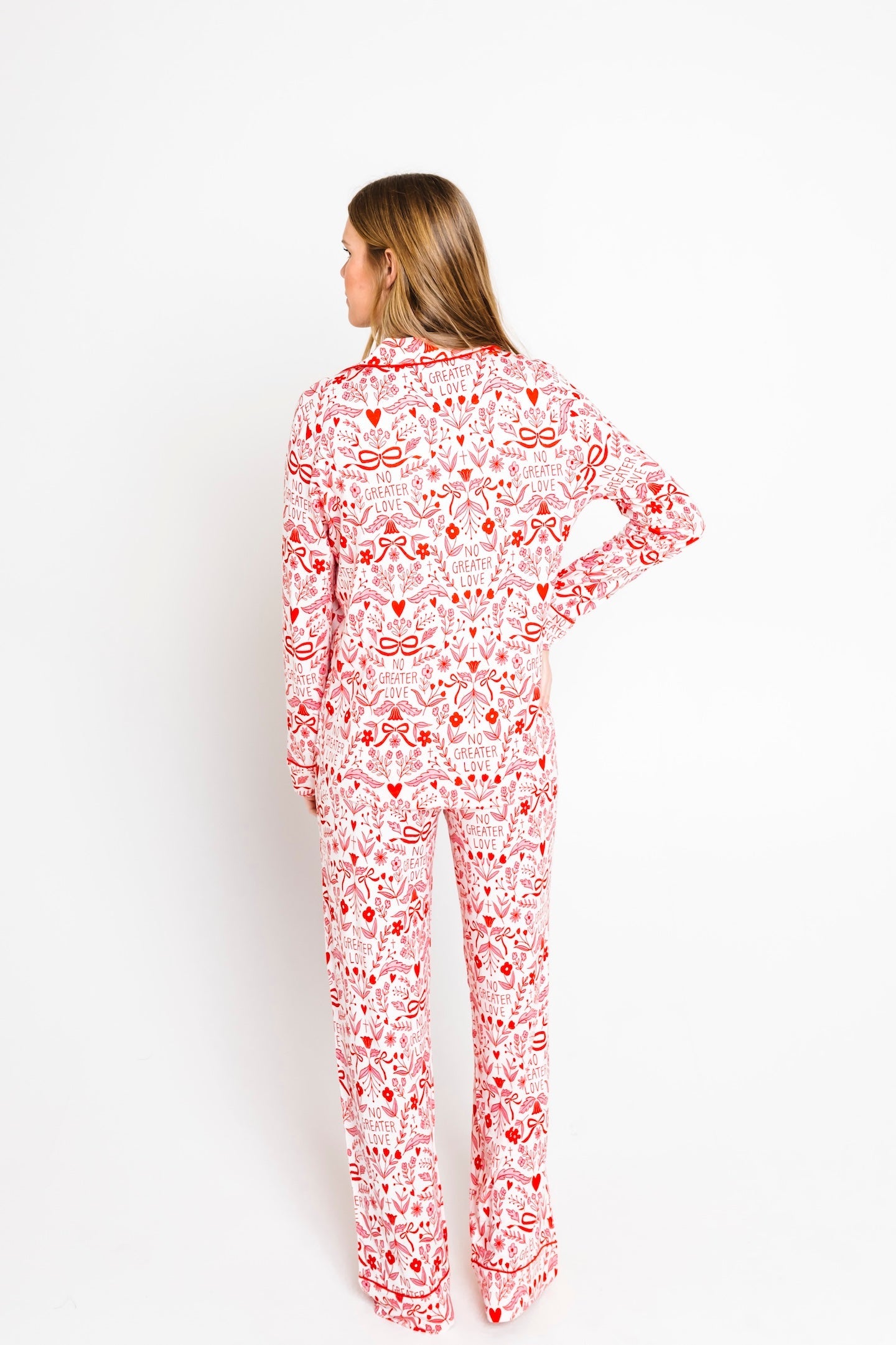 No Greater Love Pink Women's PJ Notch Collar Set Bamboo