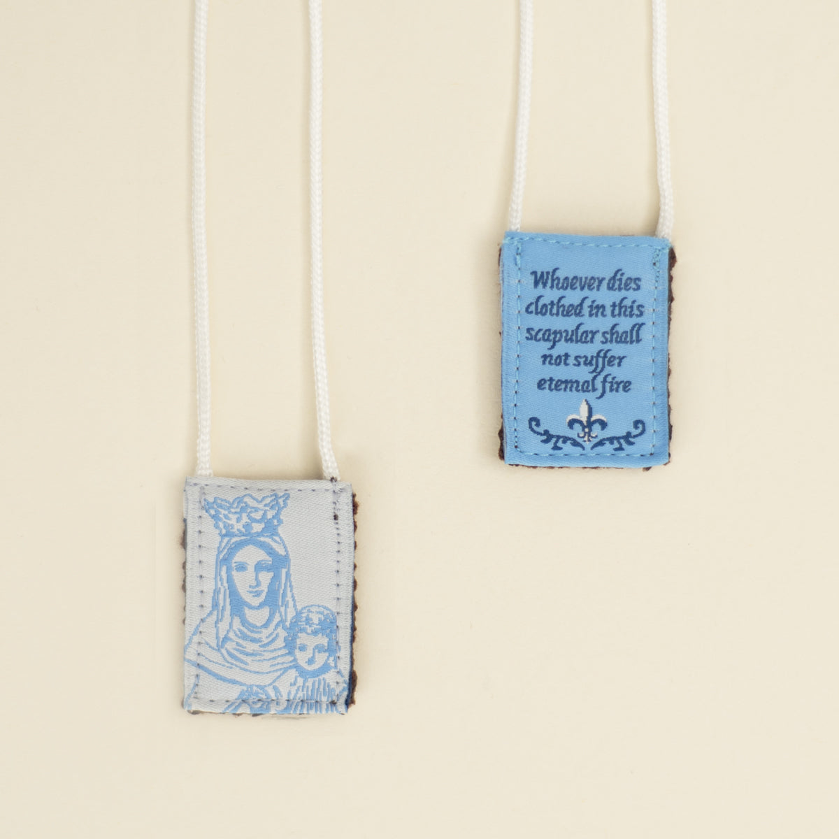 Premium Brown Scapular, Blue & White, Our Lady of Mt. Carmel (Kids’ Size)