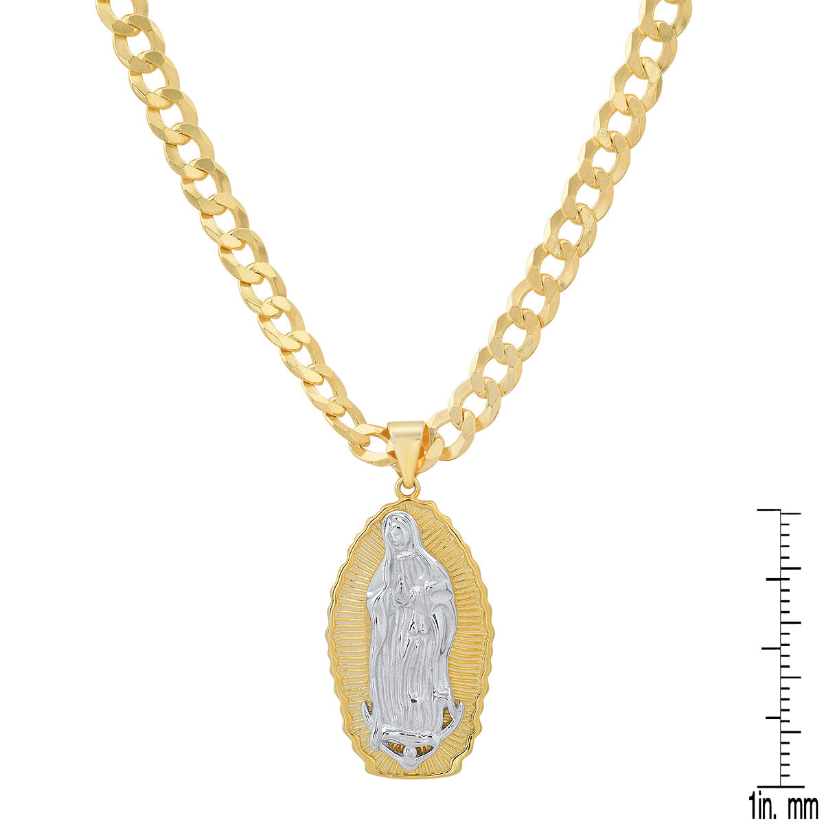 Unisex Two Tone 14K Gold Plated And Sterling Silver Our Lady Guadalupe Pendant