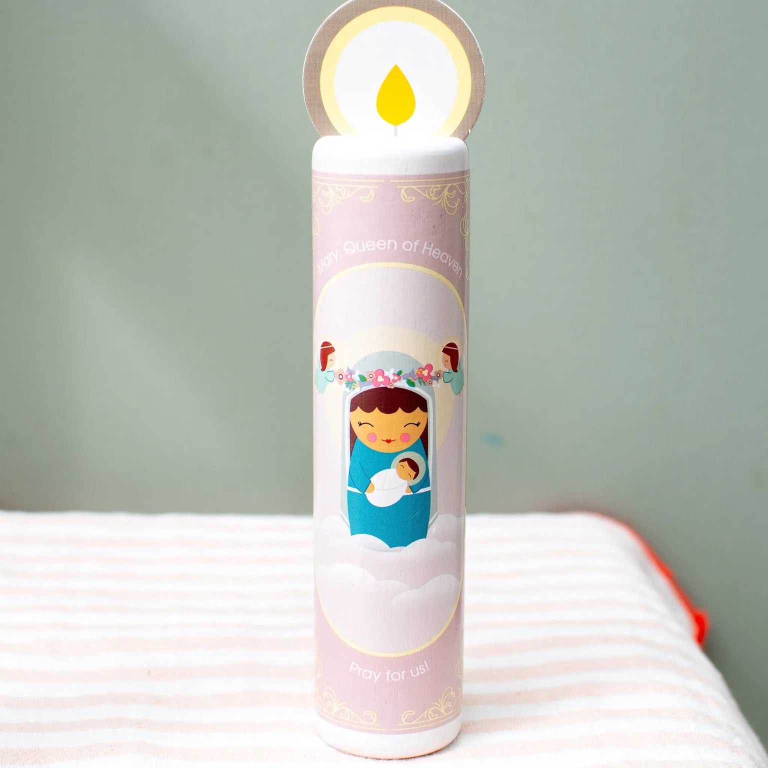Mary Queen of Heaven (Hail Holy Queen) Wooden Prayer Candle