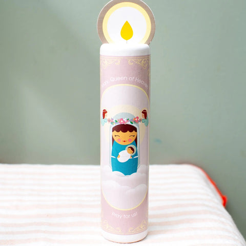Mary Queen of Heaven (Hail Holy Queen) Wooden Prayer Candle