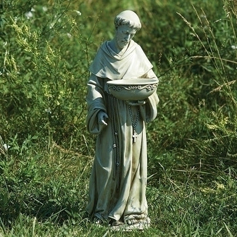 20"H Solar St Francis Birdbath Garden Statue