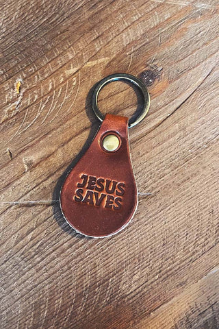 Jesus Saves USA Made Leather Keychain