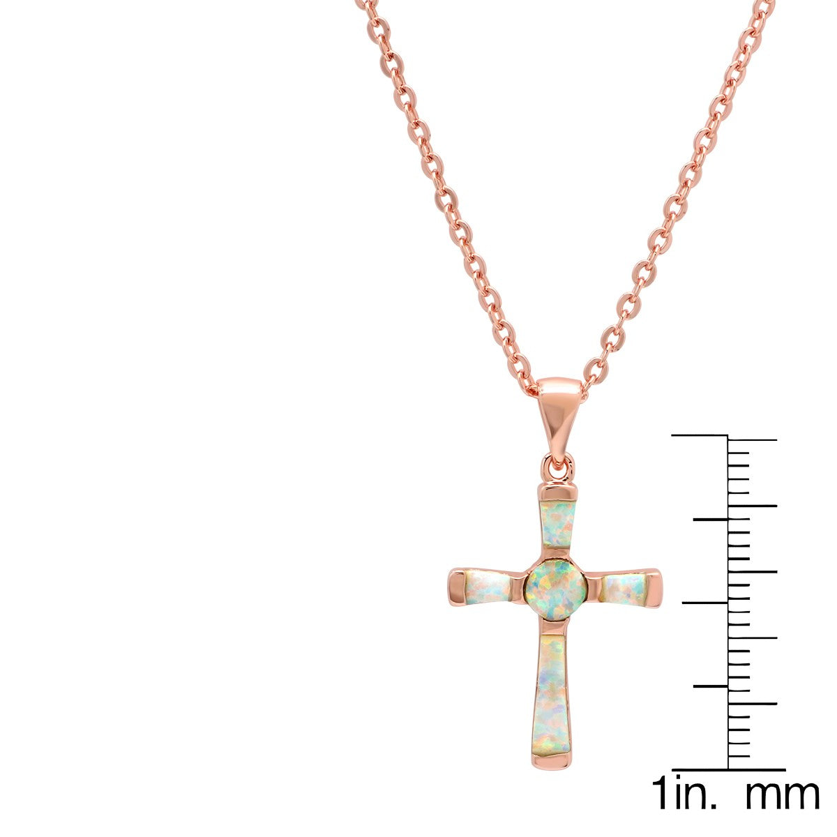 Women's Brass Genuine Opal Cross Necklace