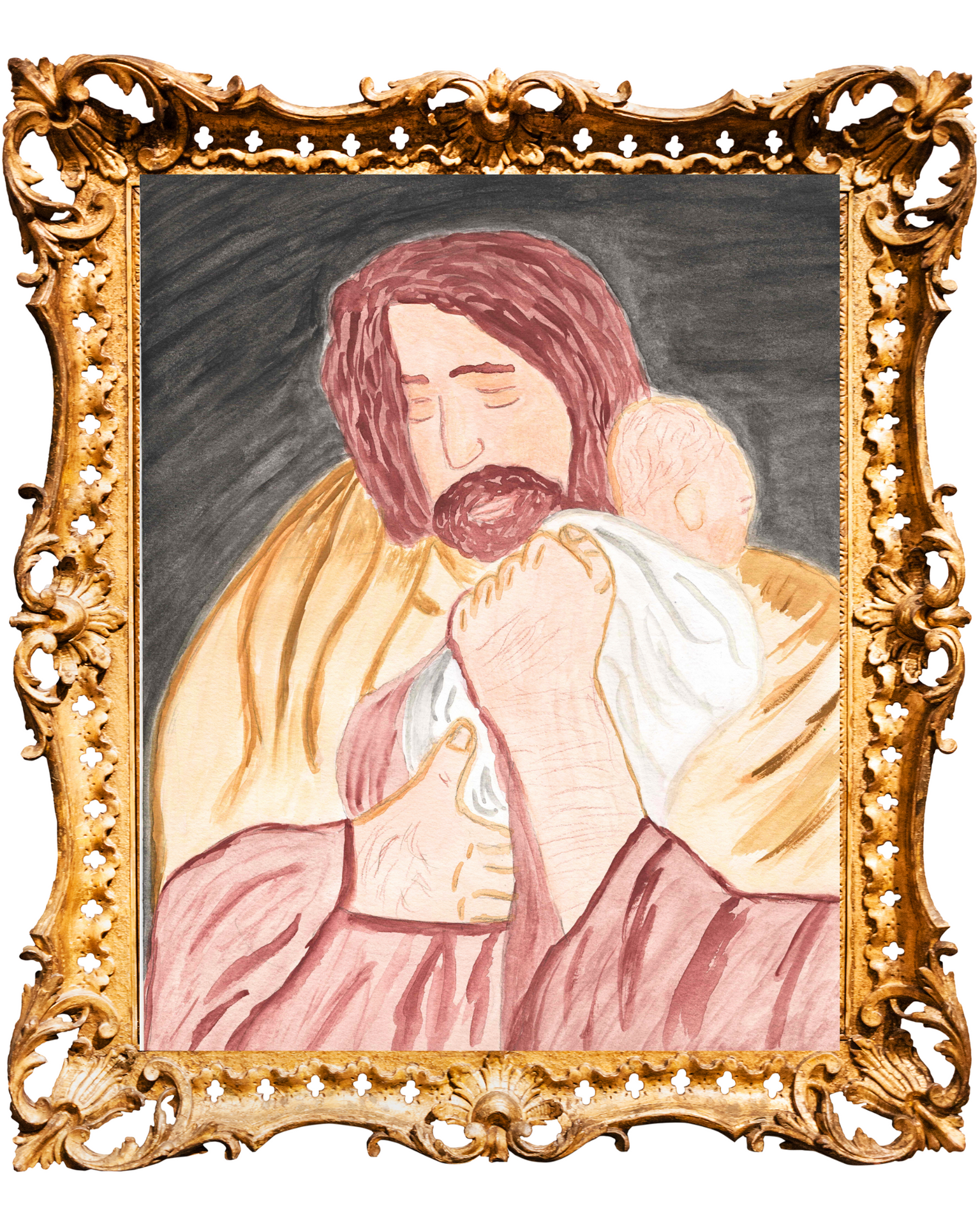 Saint Joseph and Infant Jesus Watercolor Print