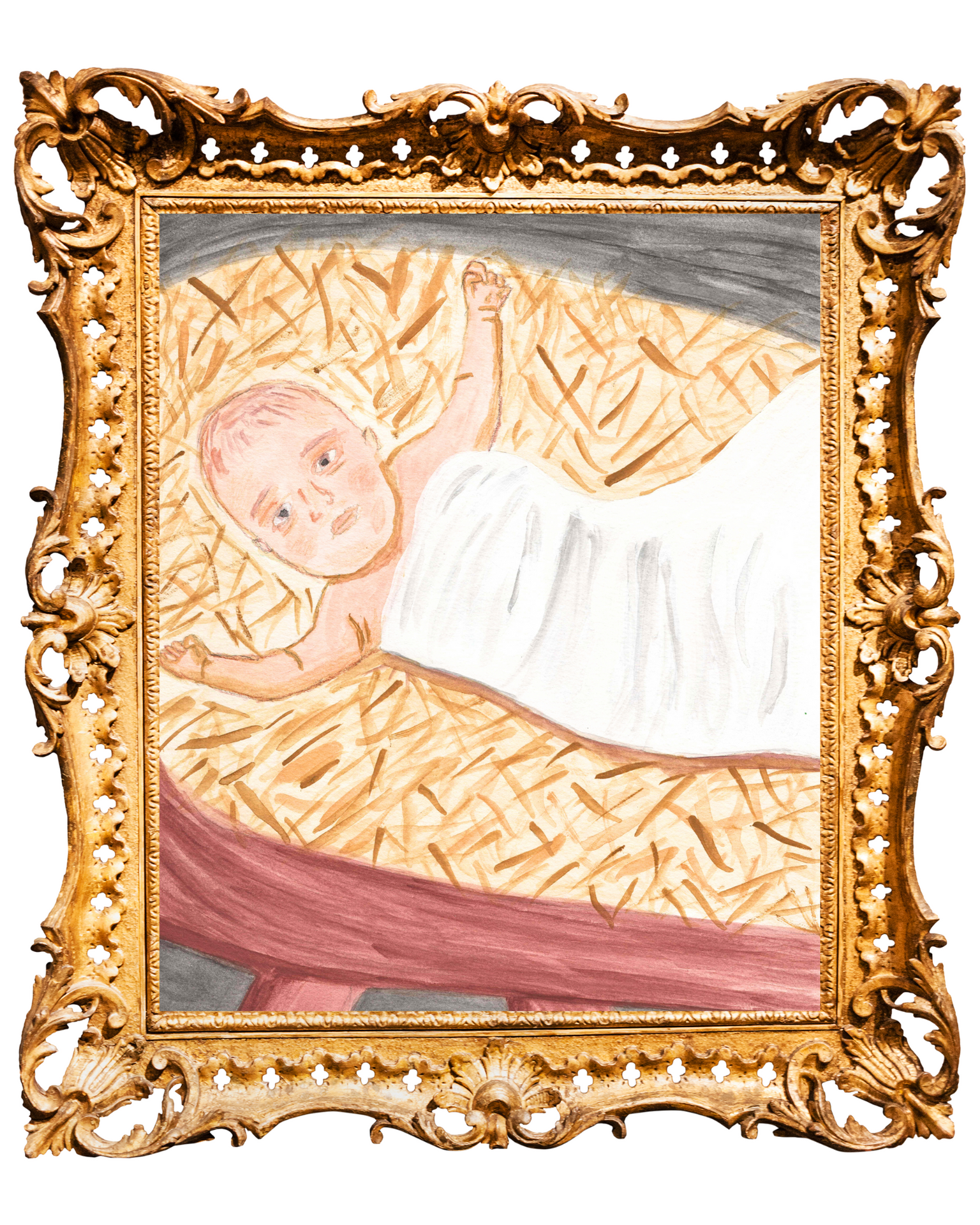 Jesus in the Manger Watercolor Print