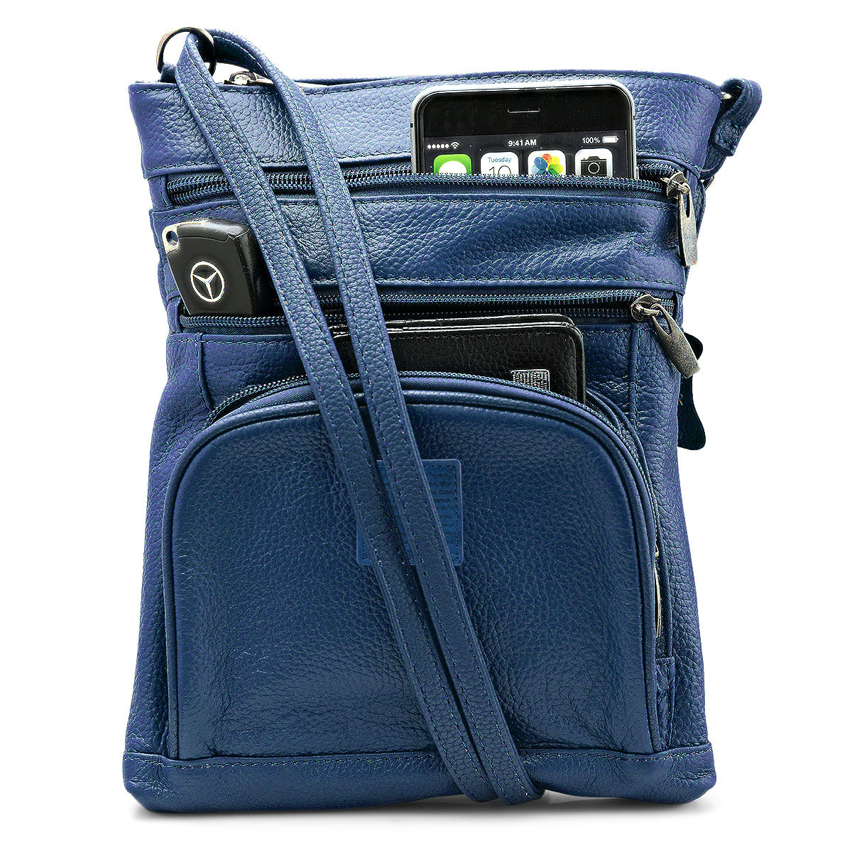 Genuine Leather Crossbody 5 Zipper Serenity Bag