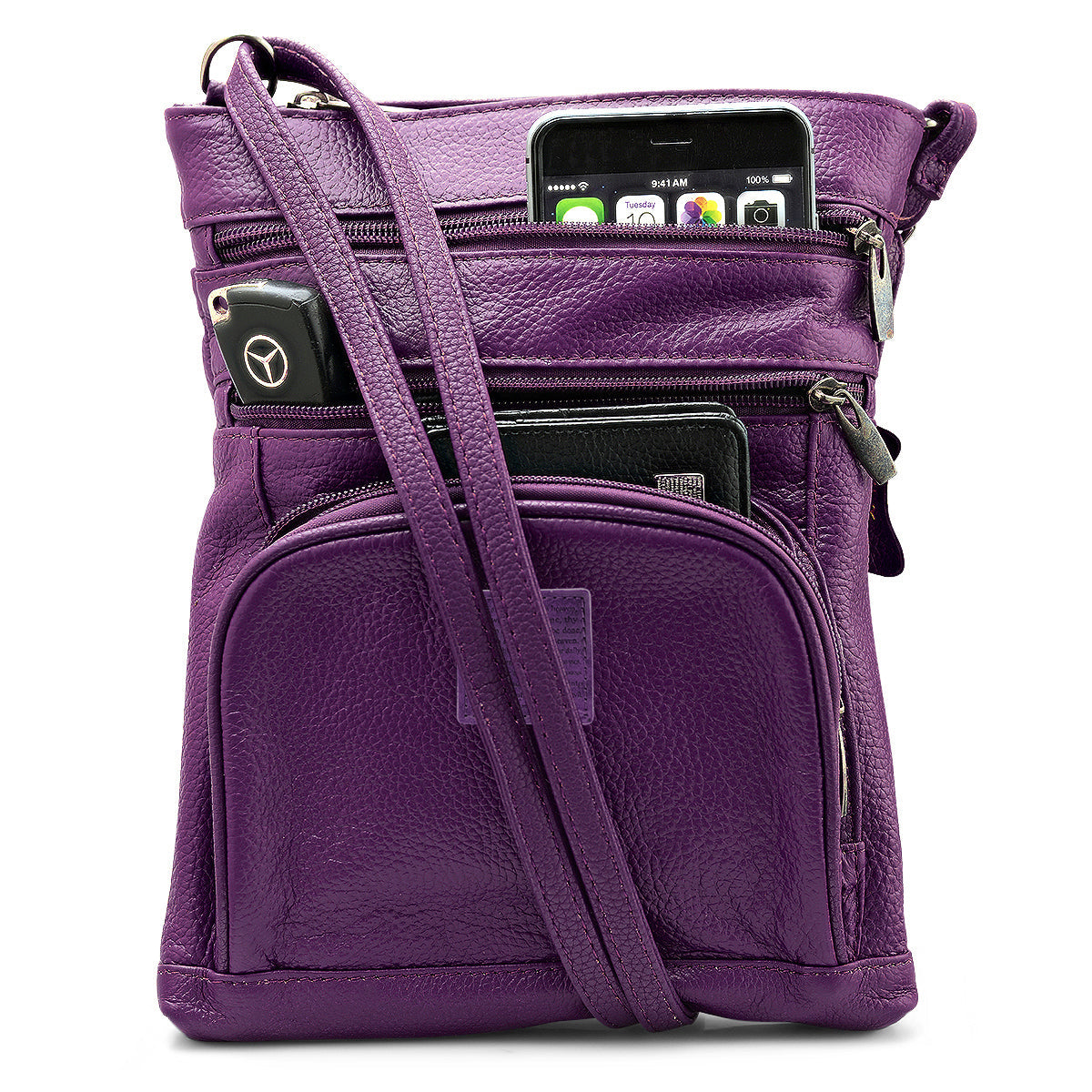 Genuine Leather Crossbody 5 Zipper Serenity Bag