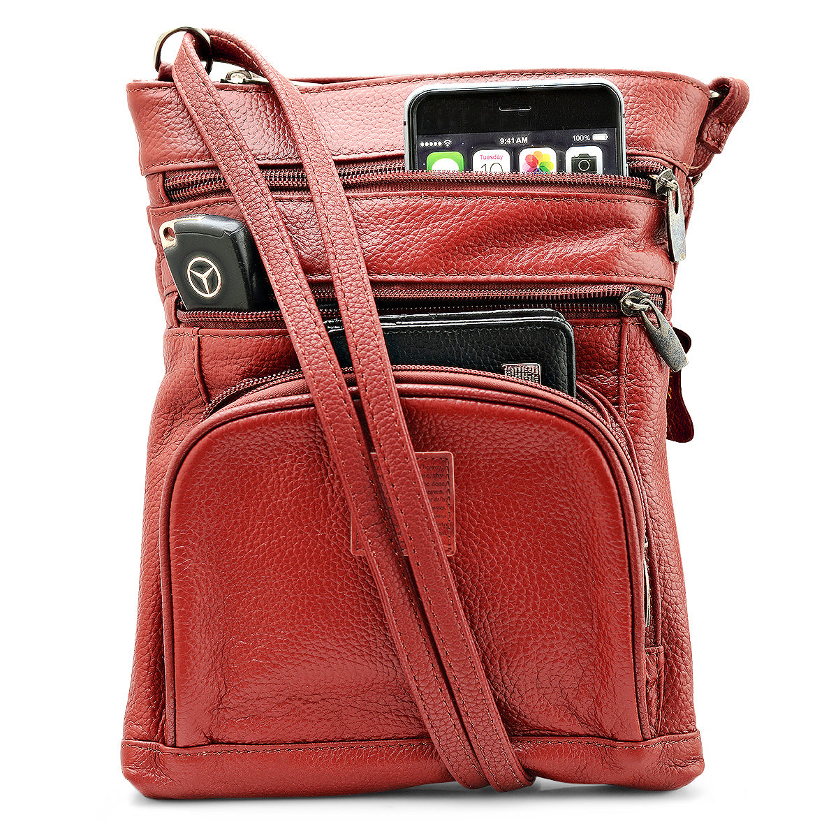 Genuine Leather Crossbody 5 Zipper Serenity Bag