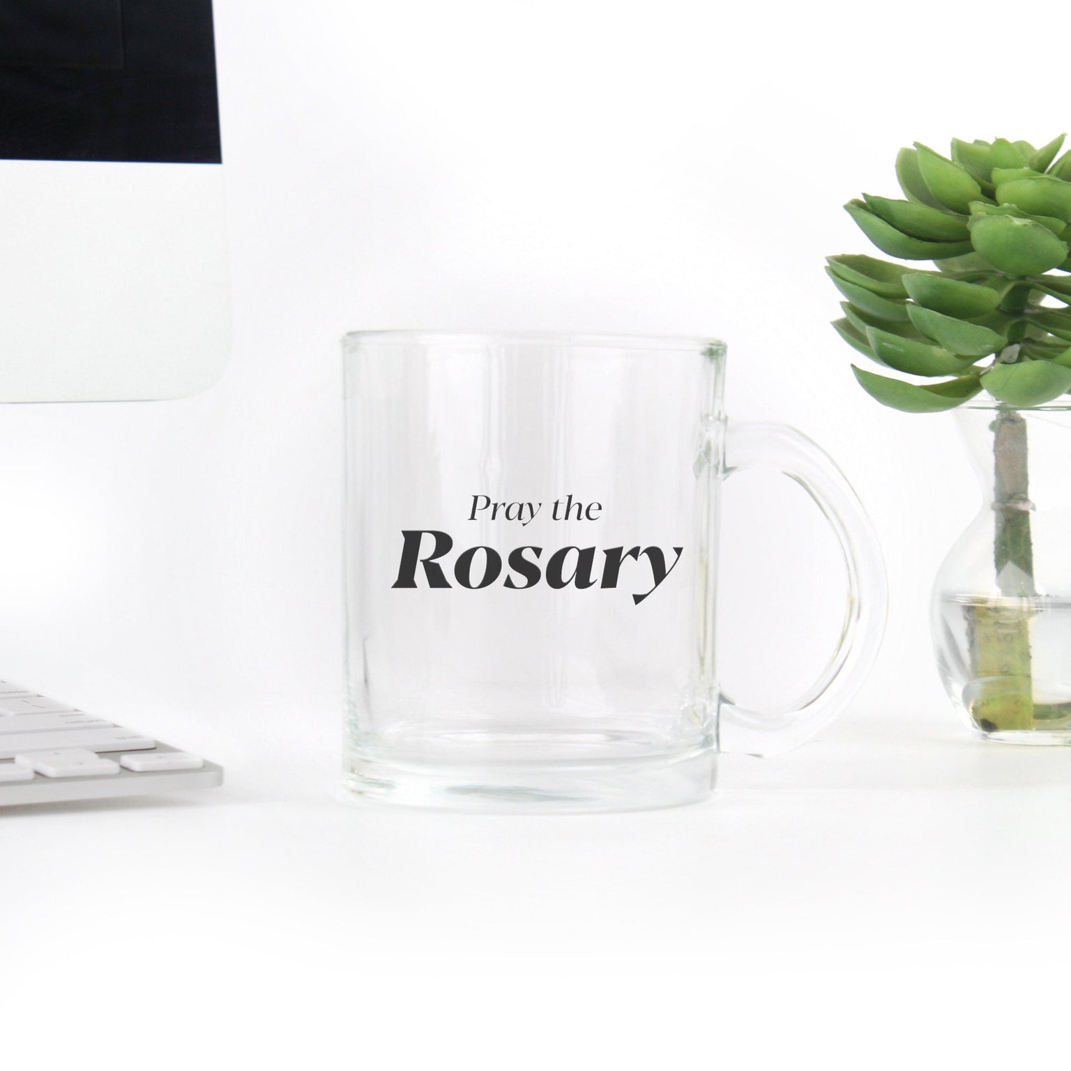Pray The Rosary Glass Mug