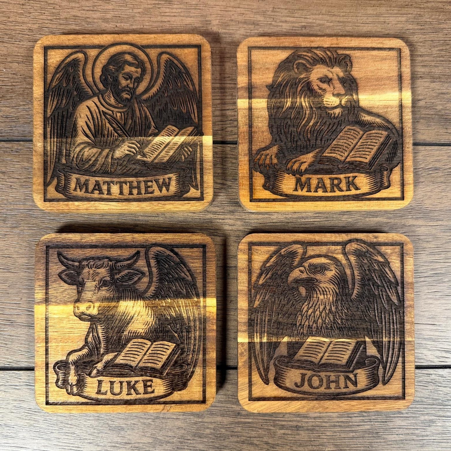 Wooden Evangelist Coaster Set
